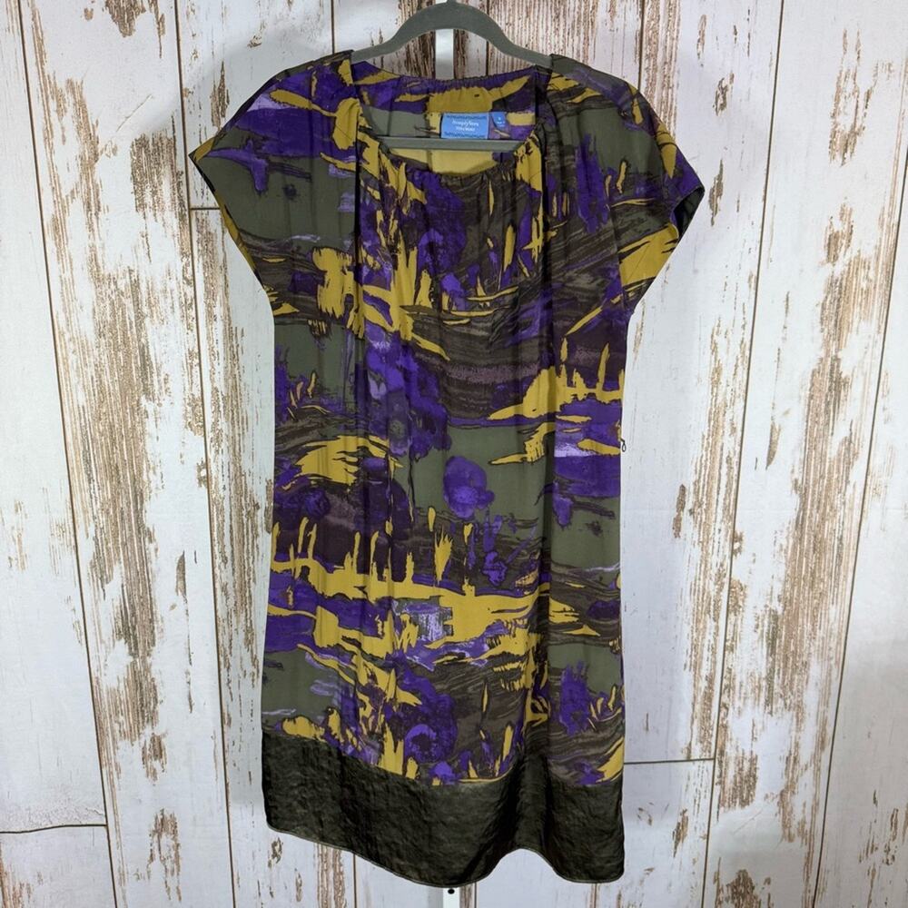 Simply Vera, Vera Wang Olive and Purple Abstract Mini Dress. Size Small.